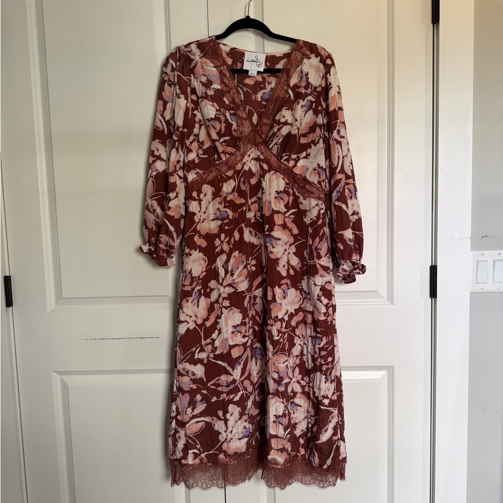 Sam Edelman Women's Camila Lace Detail Floral Midi Dress
